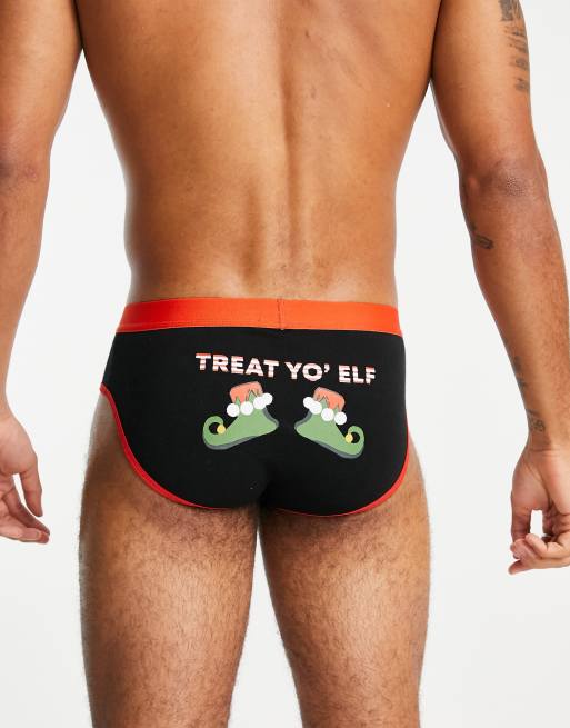 ASOS DESIGN christmas briefs with elf bum print