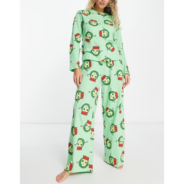 ASOS DESIGN Christmas brussels long sleeve top trouser pyjama