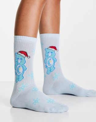 ASOS DESIGN Christmas Care Bears calf length socks in blue