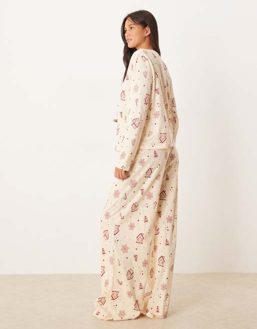 ASOS DESIGN Christmas cookie long sleeve top & pants pajama set in cream