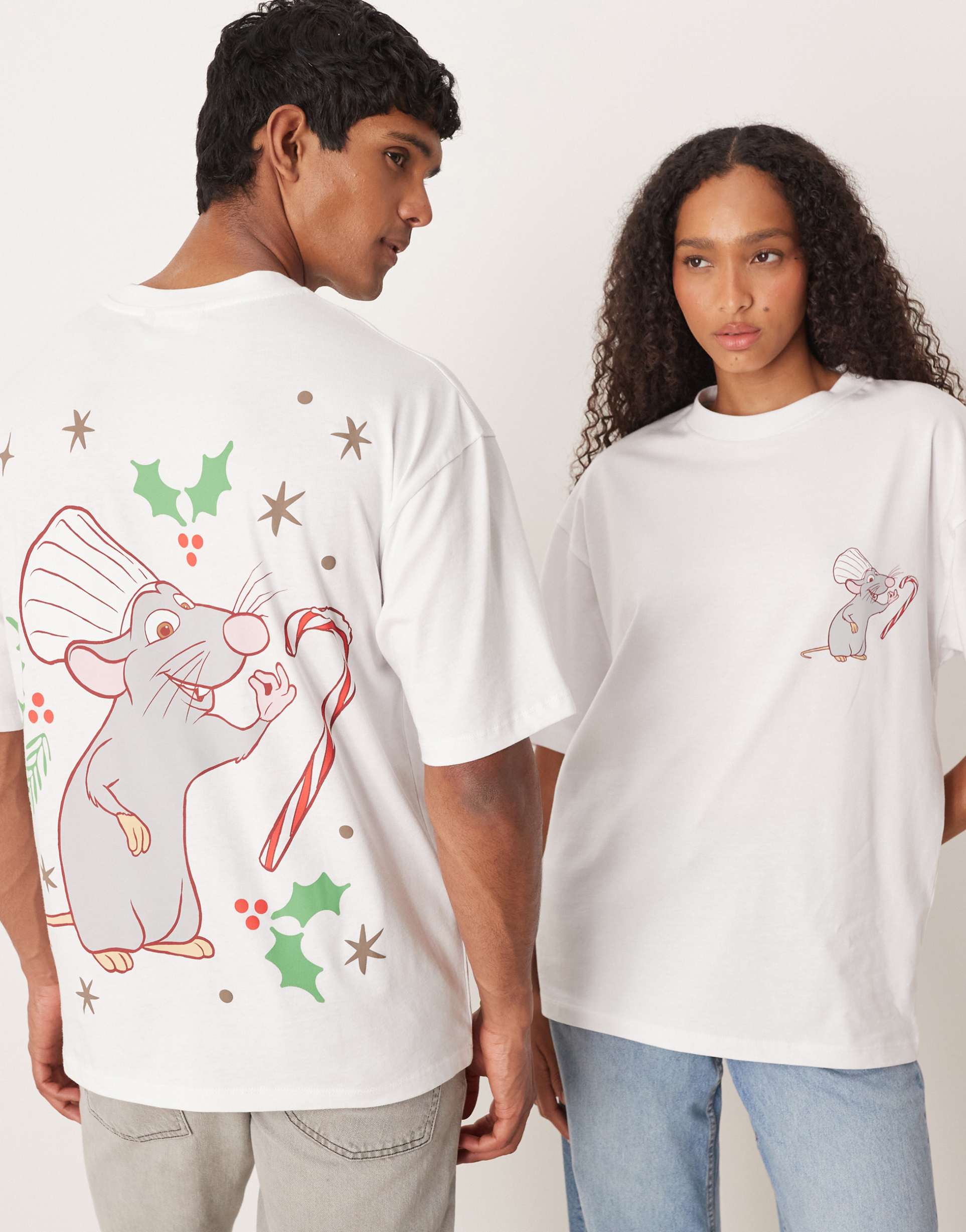 asos design christmas disney oversized t-shirt with ratatouille prints in white
