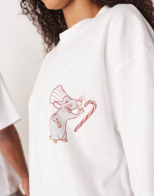 Asos Design Christmas Disney Oversized T-shirt With Ratatouille Prints In White