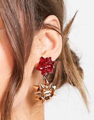 ASOS DESIGN Christmas drop earrings in bow design