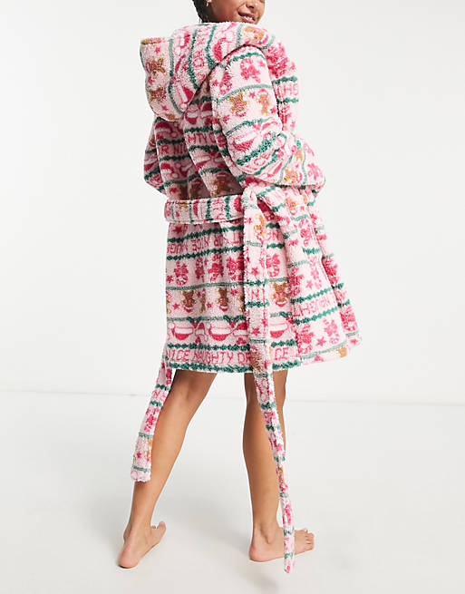 ASOS DESIGN Christmas fairisle borg mini robe in pink | ASOS