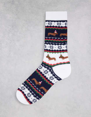 ASOS DESIGN Christmas fairisle daschund ankle socks