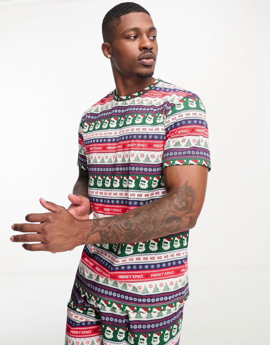 Asos Design Christmas Fairisle Pajama Set In Multi