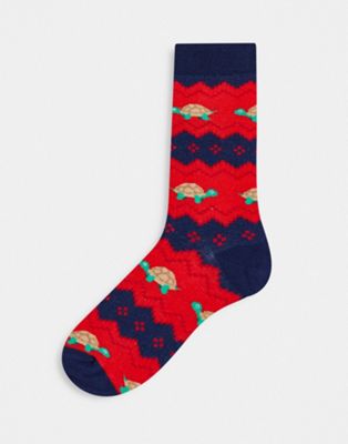 ASOS DESIGN christmas fairisle turtle ankle socks (200847050)