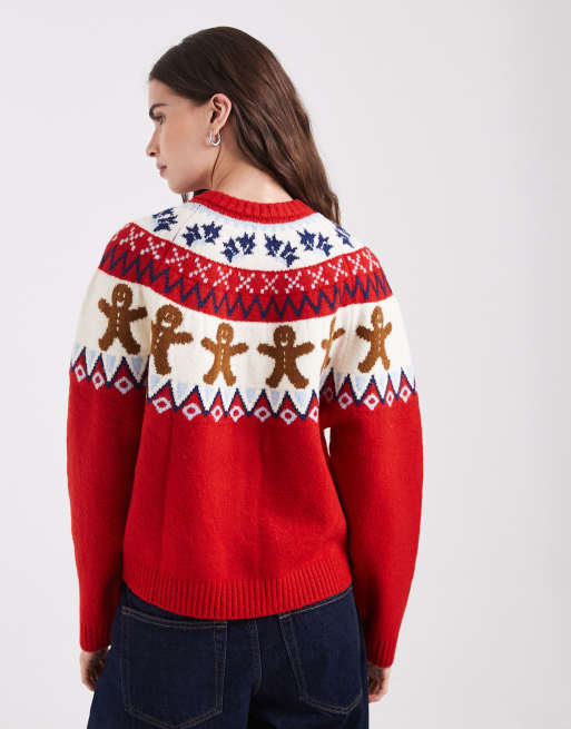 ASOS DESIGN christmas gingerbread cardigan in red, 4 of 4