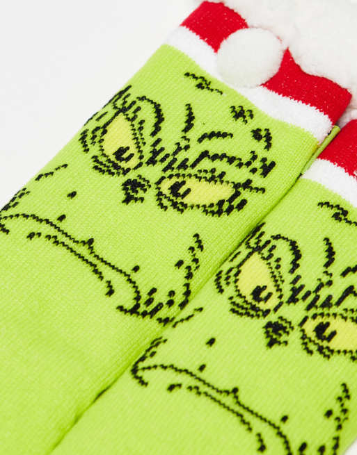 ASOS DESIGN christmas grinch slipper socks in green