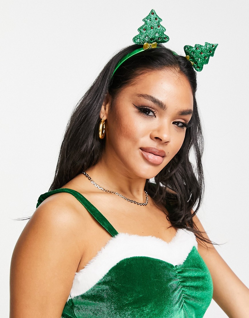 ASOS DESIGN Christmas headband with Christmas trees-Green