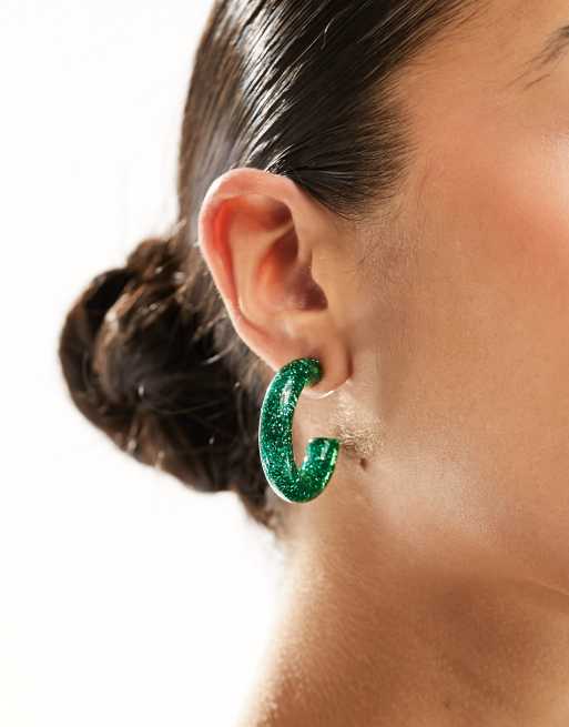 ASOS DESIGN Christmas hoop earring with green glitter design ASOS