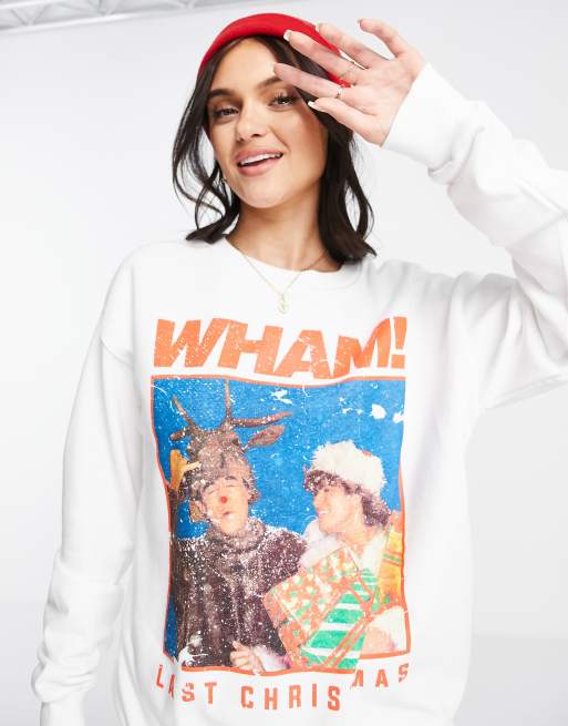 ASOS DESIGN Christmas Hvid sweatshirt med licenseret Wham grafik ASOS