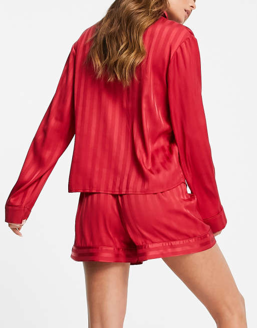 ASOS DESIGN Christmas jacquard stripe long sleeve shirt short