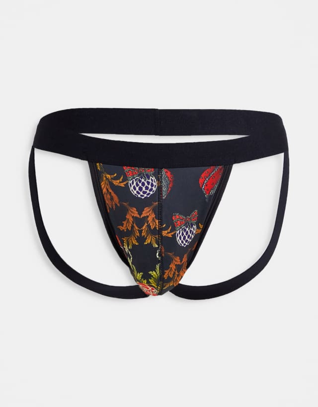 ASOS DESIGN christmas jock strap with bauble print