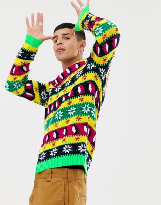 ASOS DESIGN Christmas jumper in festive multicolour design
