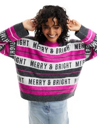 ASOS DESIGN Christmas jumper in slogan stripe