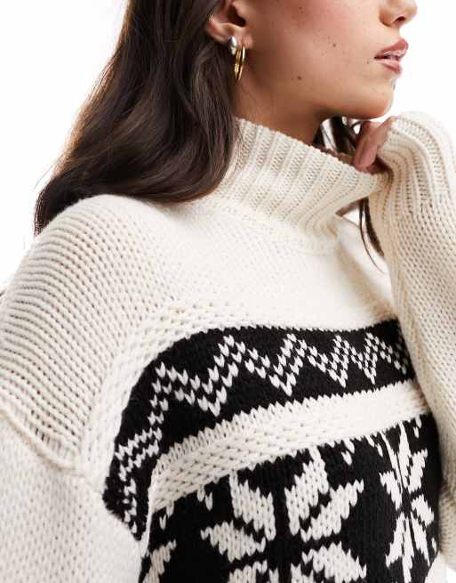 ASOS DESIGN Christmas jumper mini dress in placement fair isle pattern in cream and black, 4 of 4