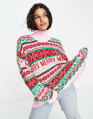 ASOS DESIGN Christmas jumper with all over fairisle pattern in high neck