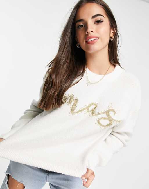 ASOS DESIGN Christmas jumper with embellished xmas logo