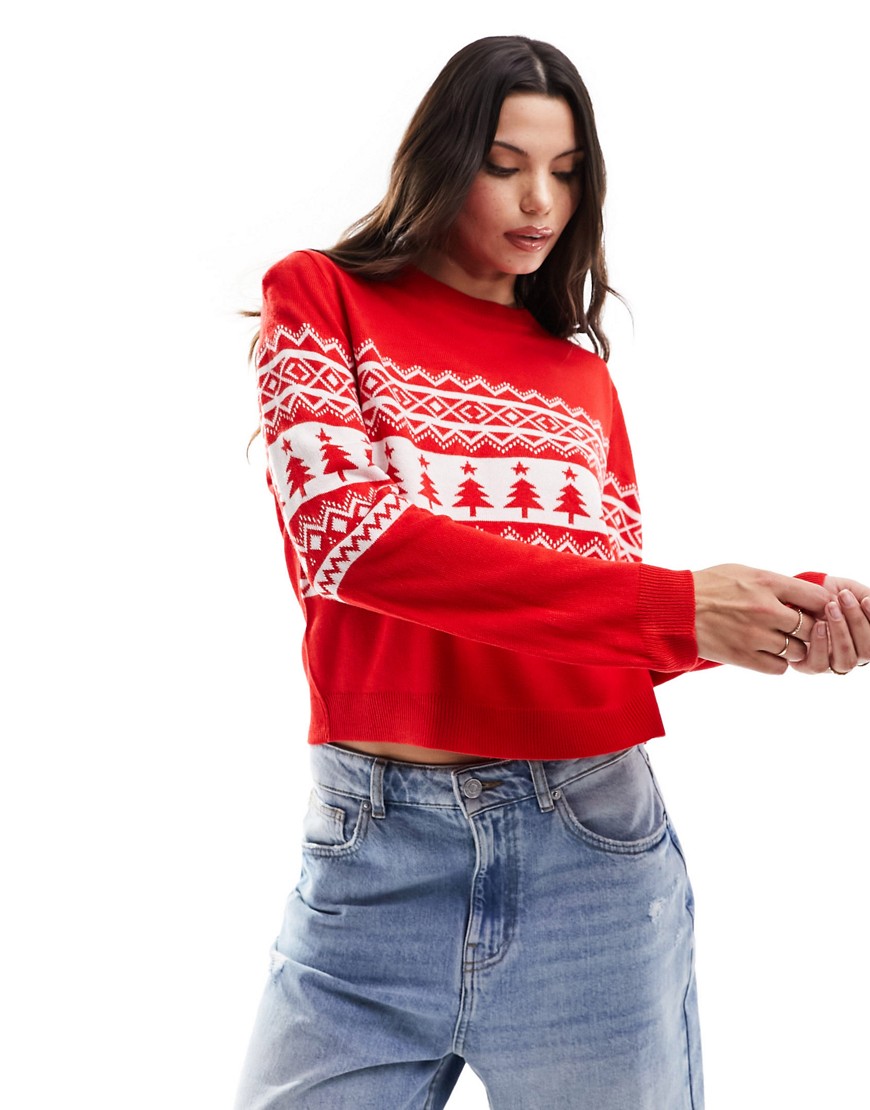 ASOS DESIGN Christmas jumper with placement fairisle pattern in red