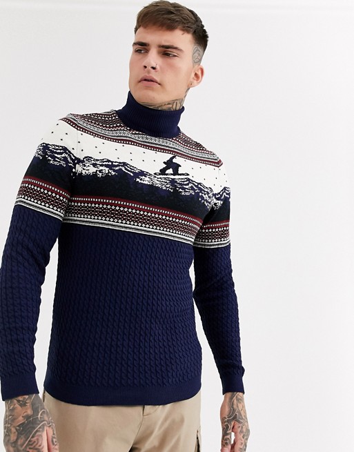 ASOS DESIGN christmas jumper with roll neck in xmas scene