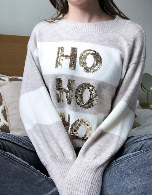 ASOS DESIGN Christmas jumper with sequin HoHoHo