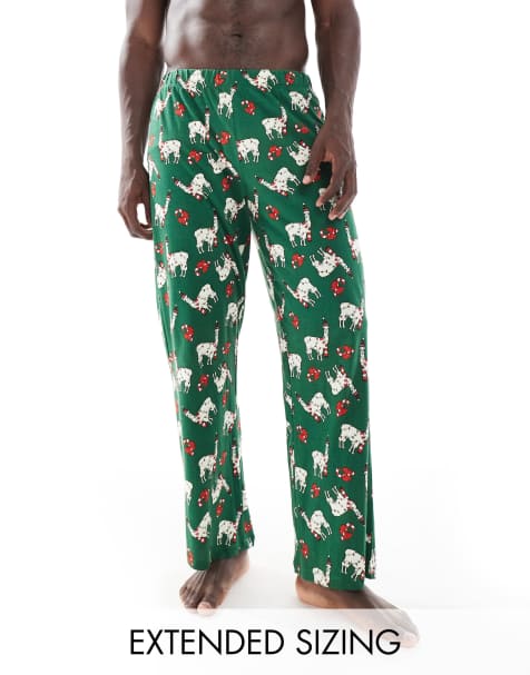 ASOS DESIGN christmas llama lounge pants in dark green - view 1