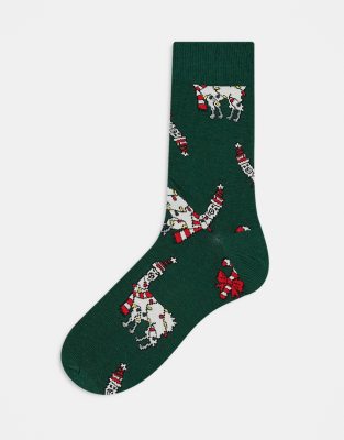 ASOS DESIGN Christmas llama socks in green