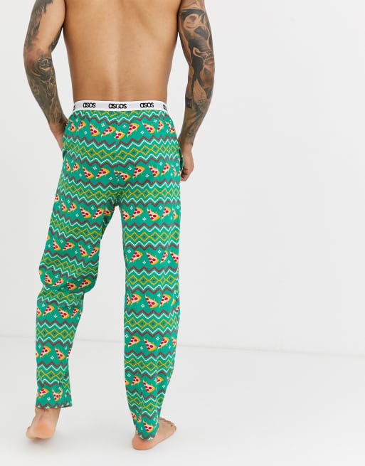 ASOS DESIGN christmas lounge pyjama bottom with pizza fairisle