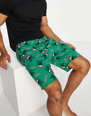 ASOS DESIGN christmas lounge shorts with pug print