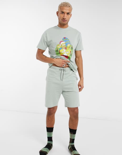 ASOS DESIGN Christmas lounge washed T shirt and short pajama set with The Simpsons print