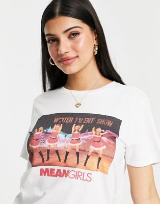ASOS DESIGN Christmas Mean Girls license graphic t-shirt in white