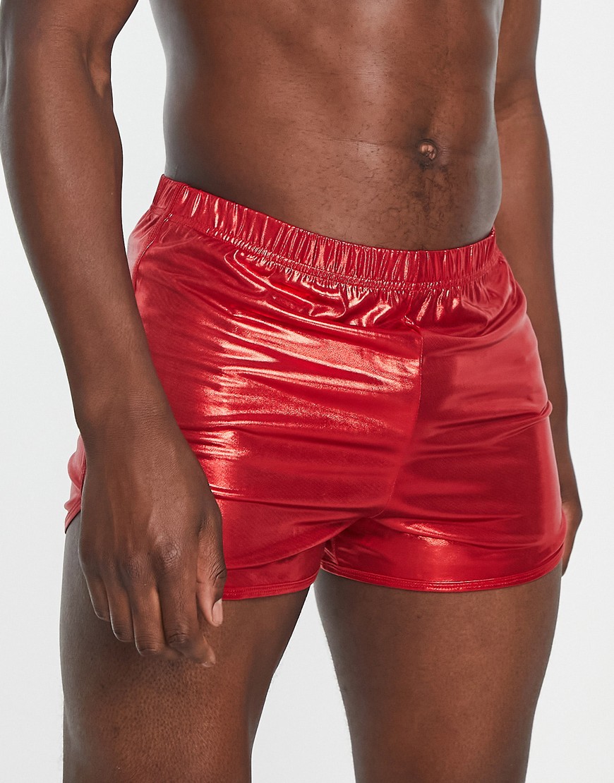 ASOS DESIGN christmas metallic boxers in red