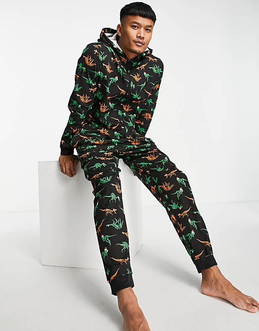 kleding Lionel Green Street Twinkelen ASOS DESIGN Christmas onesie in dinosaur print | ASOS