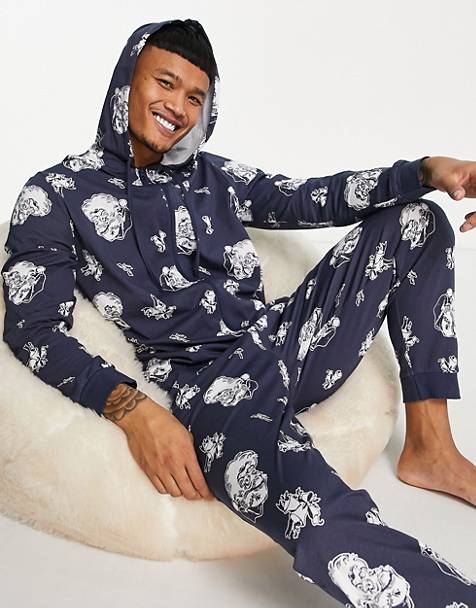 Mens SoulStar Designer Jumpsuit All In One Hooded Adults Loungewear Pyjamas 