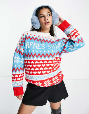 ASOS DESIGN Christmas oversized jumper with apres ski pattern