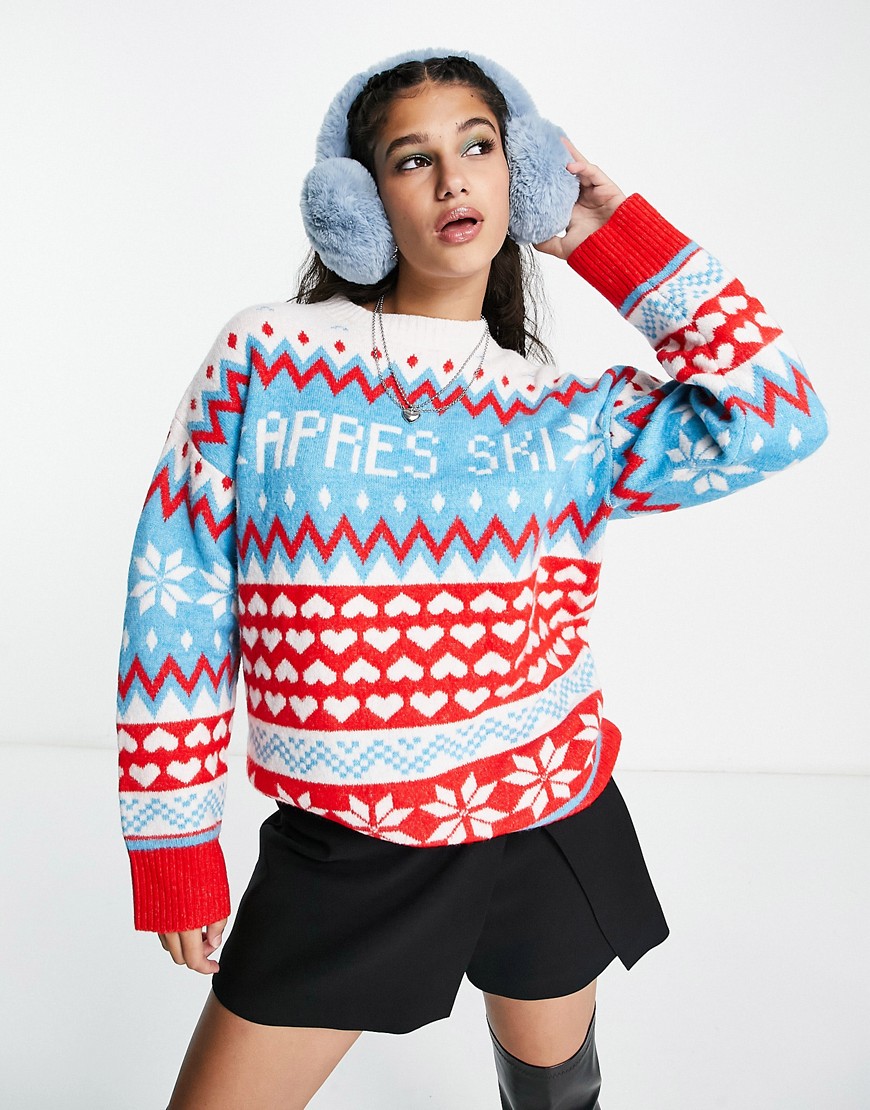 ASOS DESIGN Christmas oversized jumper with apres ski pattern-Multi