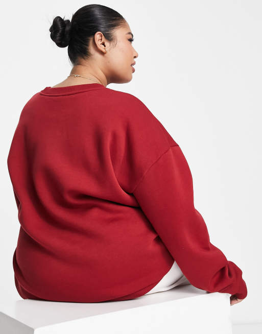ASOS DESIGN Christmas oversized sweatshirt jumper with retro scenic print in burgundy, 3 of 4