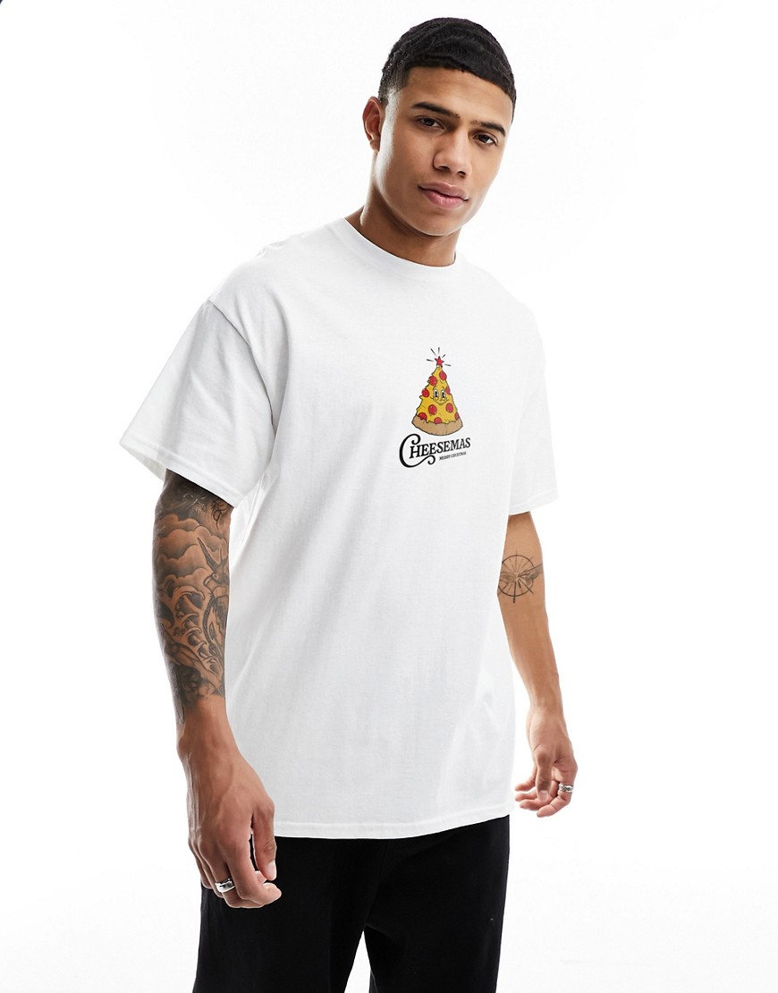 ASOS DESIGN Christmas oversized t-shirt with pizza print-White