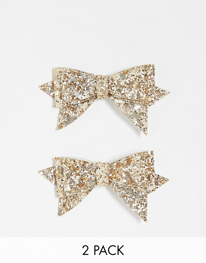ASOS DESIGN Christmas pack of 2 hair bows with gold glitter
