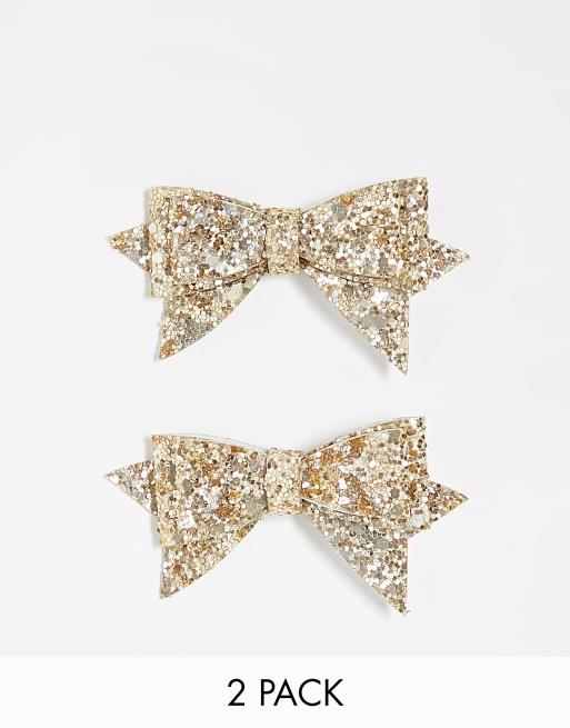 Christmas Glitter Hair Bow Clip - Gold