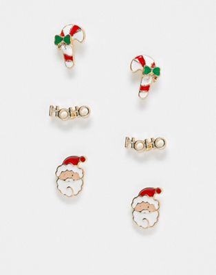 ASOS DESIGN Christmas pack of 3 earrings in mixed Santa grotto design - ASOS Price Checker