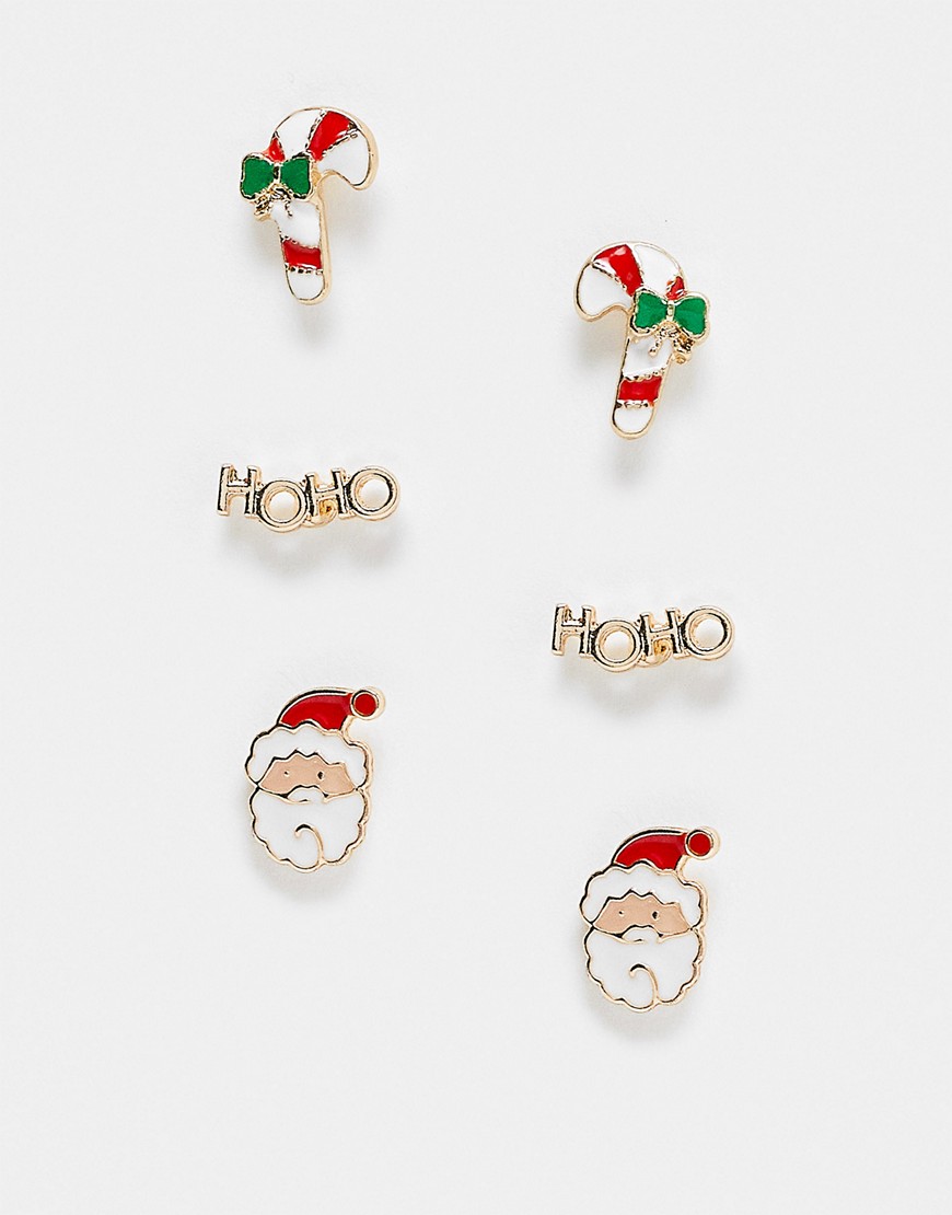 ASOS DESIGN Christmas pack of 3 earrings in mixed santas grotto design-Multi
