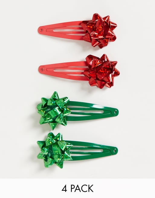 ASOS DESIGN Christmas pack of 4 snap clips with gift bows