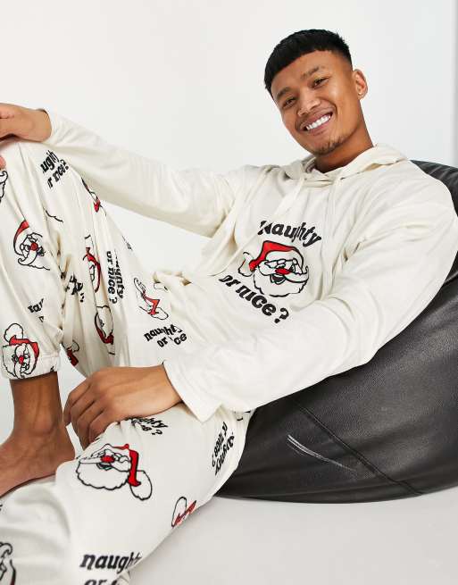 ASOS DESIGN christmas pajama set in fleece with naughty santa print, 2 of 4