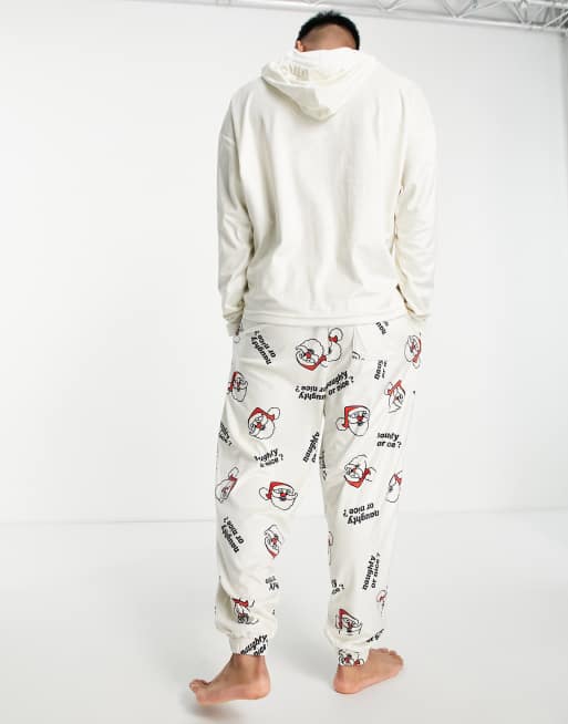 ASOS DESIGN christmas pajama set in fleece with naughty santa print, 3 of 4