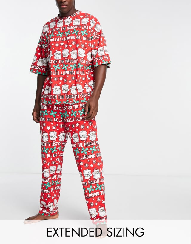 ASOS DESIGN Christmas pajama set in red with santa print