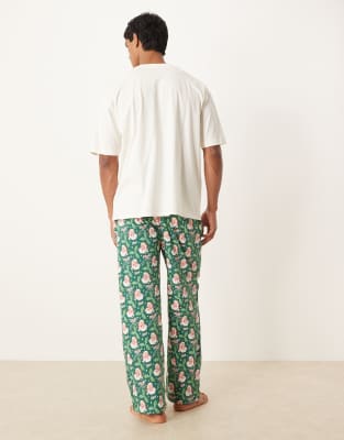 Asos Design Christmas Pajama Set With Retro Santa Graphics In Green