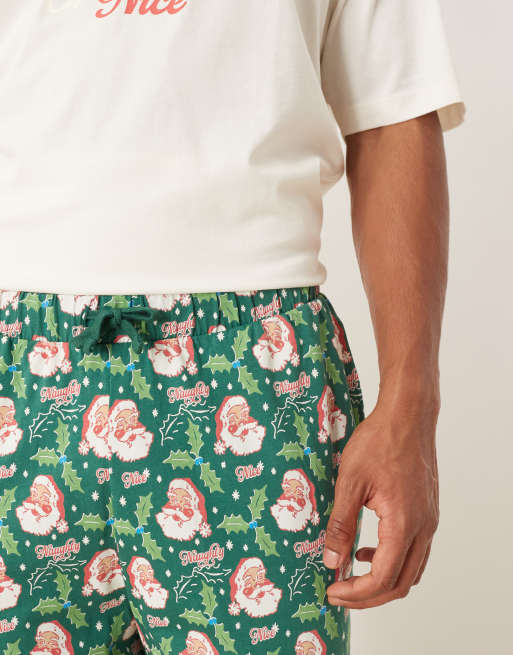 ASOS DESIGN Christmas pajama set with retro Santa graphics in blue