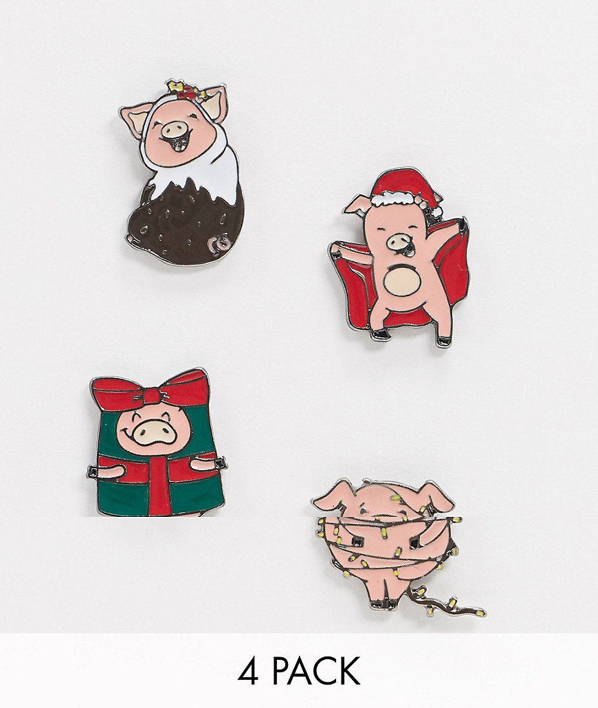 Asos Design Christmas Pigs In Blanket Badge Pack-multi